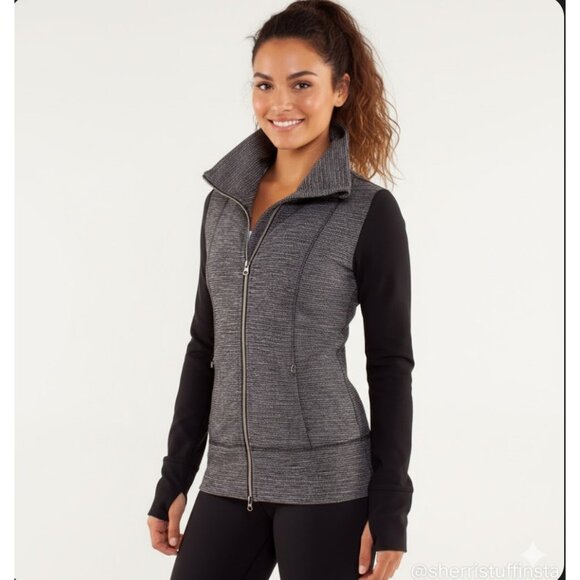 EXCELLENT Lululemon Daily Yoga Jacket Coco Pique Black Full-Zip Long Sleeve 6 - Picture 2 of 10